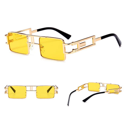 mens rectangular sunglasses steampunk men metal frame gold black red flat top square sun glasses for women - Noctraoptics