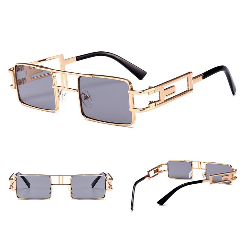 mens rectangular sunglasses steampunk men metal frame gold black red flat top square sun glasses for women - Noctraoptics