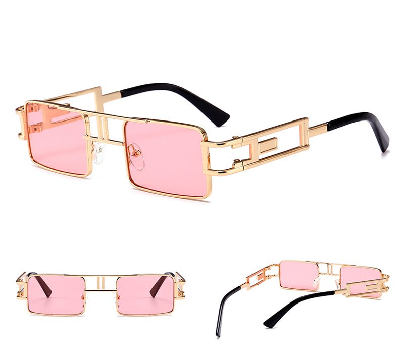 mens rectangular sunglasses steampunk men metal frame gold black red flat top square sun glasses for women - Noctraoptics