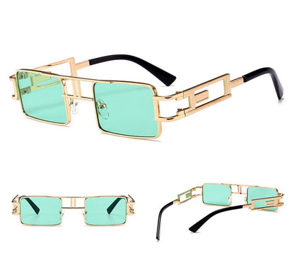 mens rectangular sunglasses steampunk men metal frame gold black red flat top square sun glasses for women - Noctraoptics