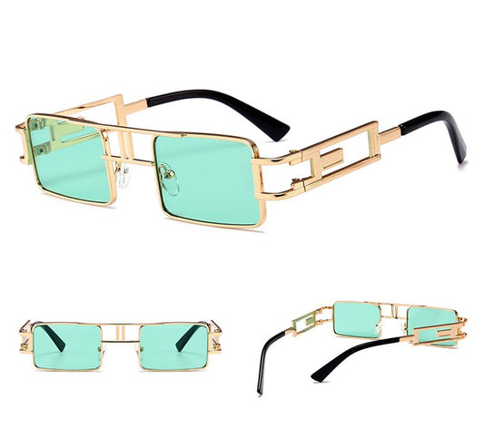 mens rectangular sunglasses steampunk men metal frame gold black red flat top square sun glasses for women - Noctraoptics