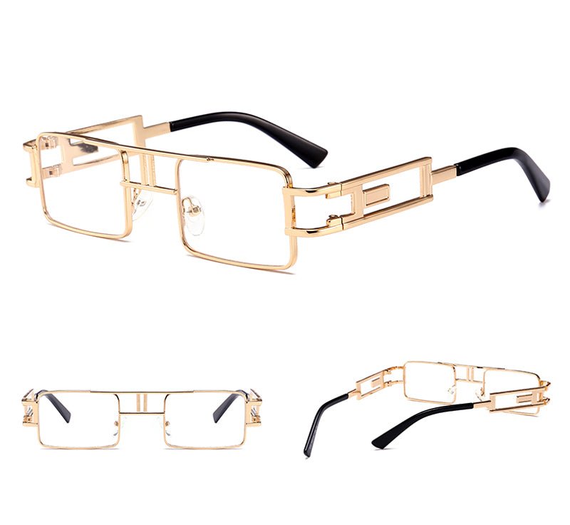mens rectangular sunglasses steampunk men metal frame gold black red flat top square sun glasses for women - Noctraoptics