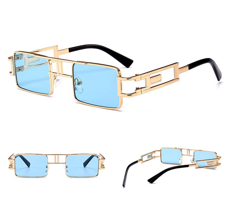 mens rectangular sunglasses steampunk men metal frame gold black red flat top square sun glasses for women - Noctraoptics